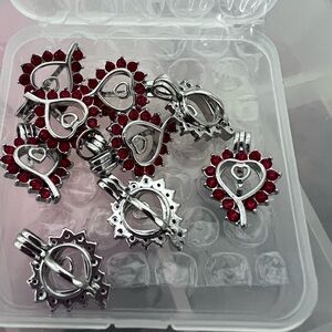 Silver and Red Heart Pendants